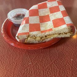 PB & J Factory - Prezzie sandwich (PB & banana with side of strawberry jam sauce)
