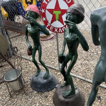 Antique Corral - Lawn ornament: aliens in beanies smoking - Antiques Near Me - Cortez, Colorado Antique Corral - Lawn ornament: aliens in beanies smoking - Antiques Near Me - Cortez, Colorado