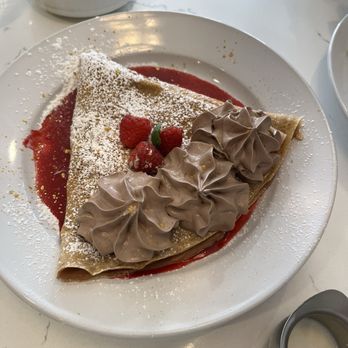 La Creme - Lunch included this luscious dessert crepe with chocolate mascarpone whip, fresh raspberries and coulis. So delicious! - Coffee & Tea Near Me - Zeeland, Michigan La Creme - Lunch included this luscious dessert crepe with chocolate mascarpone whip, fresh raspberries and coulis. So delicious! - Coffee & Tea Near Me - Zeeland, Michigan