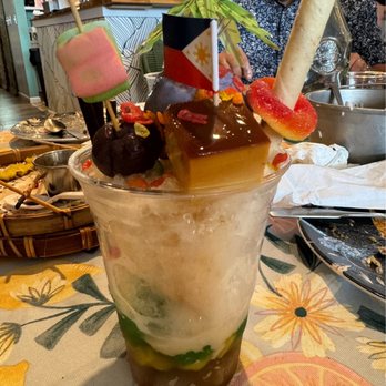 Kamayan Atl - Halo halo (shaved ice, milk, tapioca pearls, ice cream, flan, jackfruit, mung/navy beans, palm/coconut jellies, taro jam) - Filipino Near Me - Doraville, Georgia Kamayan Atl - Halo halo (shaved ice, milk, tapioca pearls, ice cream, flan, jackfruit, mung/navy beans, palm/coconut jellies, taro jam) - Filipino Near Me - Doraville, Georgia