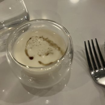 Bresca - This was such a surprising Amuse bouche - Caramelized Apple drink covered with a cheddar and rye foam. Super complex. - New American Near Me - Washington, DC, District of Columbia
