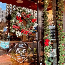 Exterior outside entrance of Charlotte Cafe - Christmas Decorations - New York, New York Exterior outside entrance of Charlotte Cafe - Christmas Decorations - New York, New York