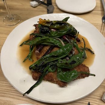 Tomo - Shishito peppers over chicken cutlet - New American Near Me - Seattle, Washington Tomo - Shishito peppers over chicken cutlet - New American Near Me - Seattle, Washington