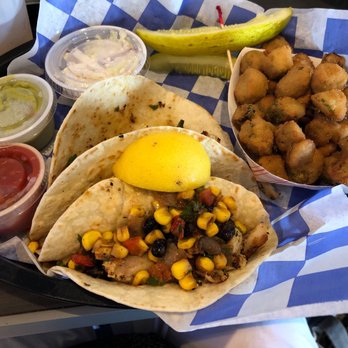 Boardwalk Beach Cafe - Broiled mahi fish taco, fried okra - American Near Me - North Myrtle Beach, South Carolina Boardwalk Beach Cafe - Broiled mahi fish taco, fried okra - American Near Me - North Myrtle Beach, South Carolina