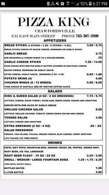 Menu photo 2 Pizza King Crawfordsville, IN Menu photo 2 Pizza King Crawfordsville, IN