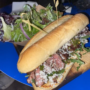The Davenport - Steak sandwich with side salad - Gastropubs Near Me - San Marcos, Texas