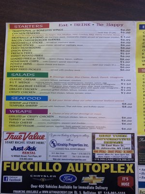 Menu photo 2 Cosmo's Bar & Grill Saint Johnsville, NY Menu photo 2 Cosmo's Bar & Grill Saint Johnsville, NY