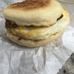 Dunkin' - Turkey Sausage Egg and Cheese with a hair stuck to it.