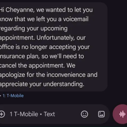 Family Psychological Services - The text I was sent informing me they were canceling the appointment without even confirming I wanted it canceled.