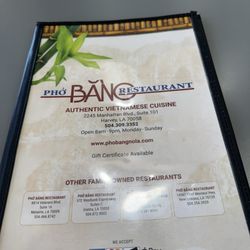 Pho Bang - Menu