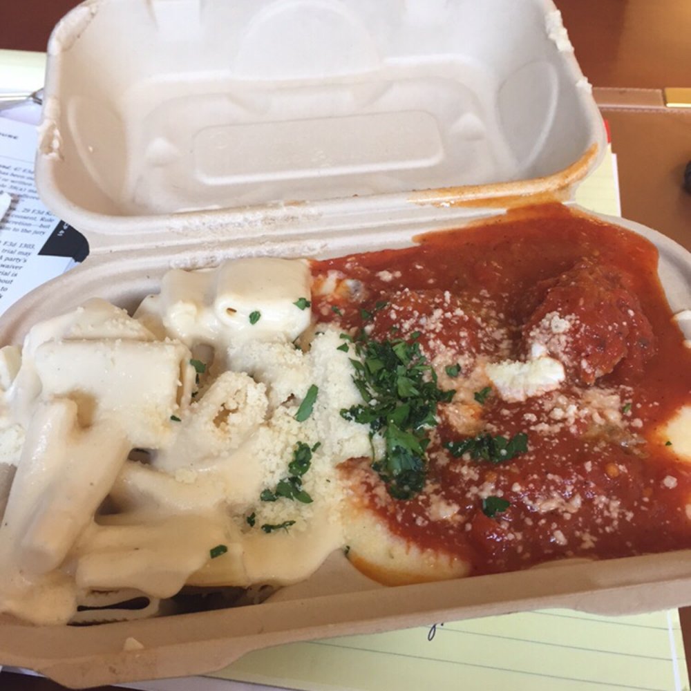 Ball or Nothing - Classic meatballs and sauce over polenta, Mac and cheese - Italian Near Me Ball or Nothing - Classic meatballs and sauce over polenta, Mac and cheese - Italian Near Me