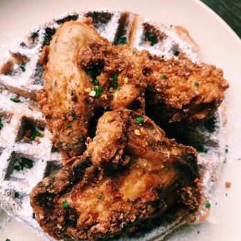 Tout Suite - Chicken & Waffles, $14. - Cafes Near Me - Houston, Texas