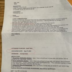 Beaver Brook Animal Hospital - ER visit one day after her follow up". Clearly stating the right medication that needed to be given, and no entropian + Collar