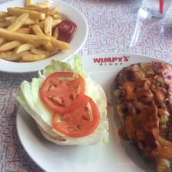 Wimpy's Diner - Tex Mex burger and fries. The burger is 10oz and about double the size of the bun.