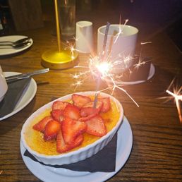 Celebratory creme brulee with strawberries Yum! Celebratory creme brulee with strawberries Yum!