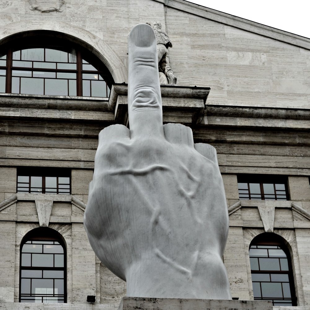 Piazza Affari - L.O.V.E. sculpture (with Palazzo Mezzanotte on the back) - Landmarks & Historical Buildings Near Me - Milan, Michigan