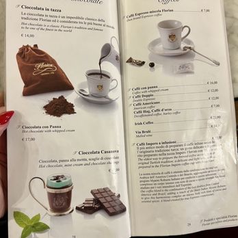 Caffè Florian - Their hot chocolate menu.  I loved the mint hot chocolate one. - Coffee & Tea Near Me - Venezia, VE