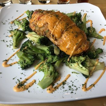 Loose Ends Brewing - Crab topped salmon w/ broccoli... loved the garlic broccoli! - Breweries Near Me - Centerville, Ohio Loose Ends Brewing - Crab topped salmon w/ broccoli... loved the garlic broccoli! - Breweries Near Me - Centerville, Ohio