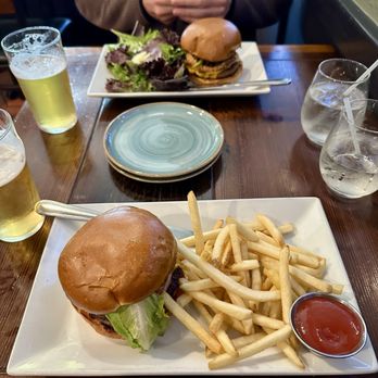 Craft Roots - CK C.R. Burger (foreground), Bourbon Bakon Burger (back) - Bars Near Me - Morgan Hill, California