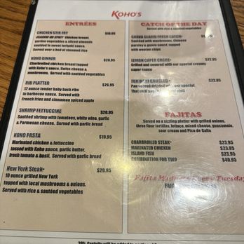 Koho's Grill & Bar - Menu pages - Diners Near Me - Kahului, Hawaii