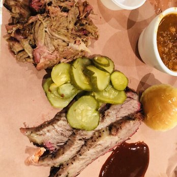 Ten50 BBQ - A pound of pull pork and a pound of brisket.  Side of beans - Barbeque Near Me - Richardson, Texas