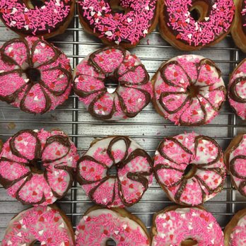 Marshall's Donuts - a variety of pink and white sprinkle donuts - Donuts Near Me - San Bernardino, California