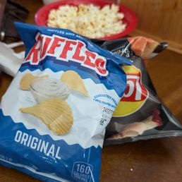 Chip choices and free popcorn Chip choices and free popcorn