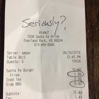 The Peanut - Receipt - American Near Me - Overland Park, Kansas