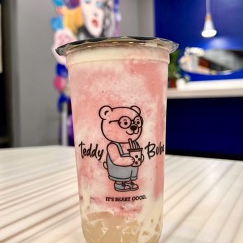 Teddy Boba - Strawberry Yogurt Smoothie with Cheesy and Lychee jelly - Coffee & Tea Near Me - Auburn, California Teddy Boba - Strawberry Yogurt Smoothie with Cheesy and Lychee jelly - Coffee & Tea Near Me - Auburn, California