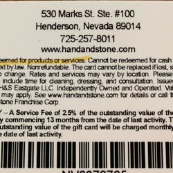 Hand & Stone Massage and Facial Spa - First statement in H&S card redemption policy.
