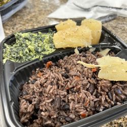 Moreno Bakery - Vegetarian plate, yucca, rice/beans and spinach gratin
