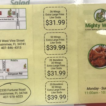 Mighty Wings - Poinciana area FINALLY HAS A MIGHTY WINGS PLACE !! Prices are very reasonable, cooked fresh to order Excellent- try it you'll like it - American Near Me - Kissimmee, Florida