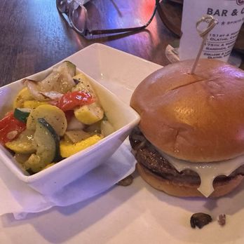 Austins Bar & Grill - Mushroom Swiss burger and mixed vegetables - American Near Me - Olathe, Kansas Austins Bar & Grill - Mushroom Swiss burger and mixed vegetables - American Near Me - Olathe, Kansas