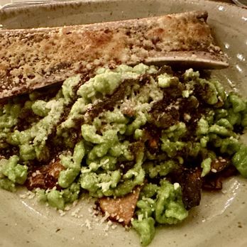 S Y Kitchen - Entree special - Roasted Bone Marrow accompanied by Spinach Spaetzle with mushrooms - Italian Near Me - Santa Ynez, California S Y Kitchen - Entree special - Roasted Bone Marrow accompanied by Spinach Spaetzle with mushrooms - Italian Near Me - Santa Ynez, California