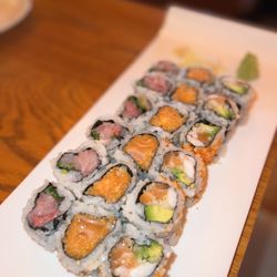 Watawa Sushi - L to R: Yellowtail Scallion Roll (~$8), Spicy Salmon Roll (~$9), New York Roll (~$9)