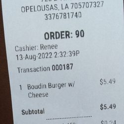DezMeaux's Boudin - Receipt