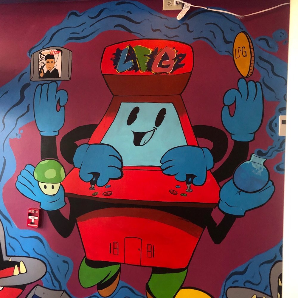 cartoon characters on a wall