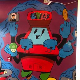 cartoon characters on a wall