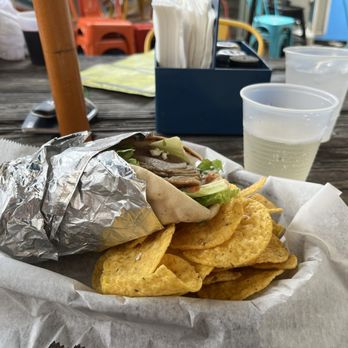 Huc A Poos - Mean Gene's Gyro sandwich.  Server didn't know, but I'd bet an Okerland was involved. - Pizza Near Me - Tybee Island, Georgia