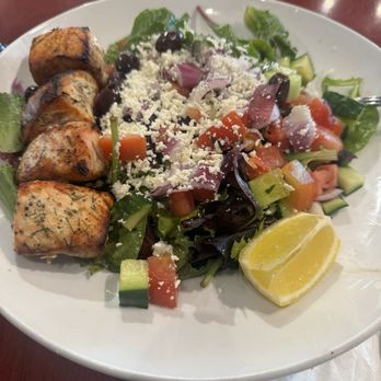 Panini Kabob Grill - Mediterranean Greek Salad with Salmon - Mediterranean Near Me - Bakersfield, California Panini Kabob Grill - Mediterranean Greek Salad with Salmon - Mediterranean Near Me - Bakersfield, California