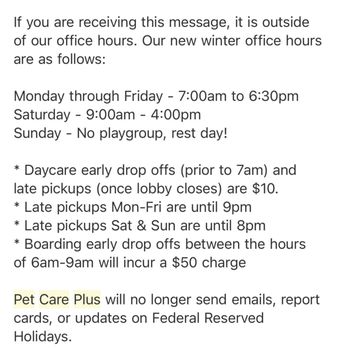 Pet Care Plus - They never answer phones, so you have to email. This was during office hours, which are constantly changing. - Pet Groomers Near Me - Chicago, Illinois Pet Care Plus - They never answer phones, so you have to email. This was during office hours, which are constantly changing. - Pet Groomers Near Me - Chicago, Illinois