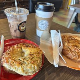 Hazelnut Mocha Latte 16 oz  Luscious Lavender 16 oz Seasonal Bagel Seasonal Danish
