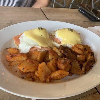 Parlay - Eggs Benedict on Smoked Salmon with Cajun fries - New American Near Me - Sunset Park, New York Parlay - Eggs Benedict on Smoked Salmon with Cajun fries - New American Near Me - Sunset Park, New York