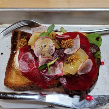 Ardor Breads And Provisions - There is bacon and egg under these pretty veggies,  the beets put this dish over the top! - Coffee & Tea Near Me - Peoria, Illinois