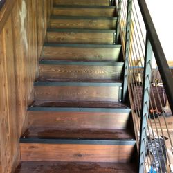 Benson's Rug Cleaning - Here is a before and after of a Custom Staircase Runner inside a Custom Cabin located in Okeechobee, Florida.