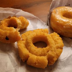 Yum Yum Donuts - Old fashion glazed, plain cake glazed, regular glazed.