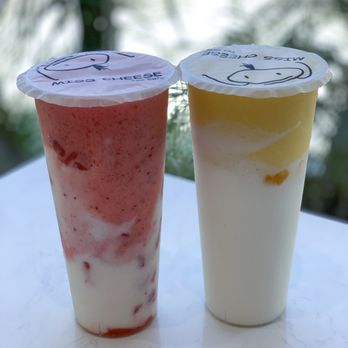 Miss Cheese Tea Cafe - Left: Strawberry Tornado Right: Mango Tornado - Bubble Tea Near Me - Pasadena, California Miss Cheese Tea Cafe - Left: Strawberry Tornado Right: Mango Tornado - Bubble Tea Near Me - Pasadena, California