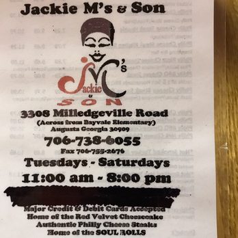 Jackie M's & Son - A menu in our dessert bag! - Cheesesteaks Near Me - Augusta, Georgia Jackie M's & Son - A menu in our dessert bag! - Cheesesteaks Near Me - Augusta, Georgia