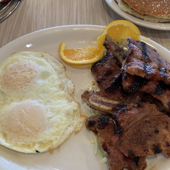 Stacks Pancake House - Kalbi and Eggs Combo, Mac'Nut Banana Pancake - Breakfast & Brunch Near Me - Irvine, California