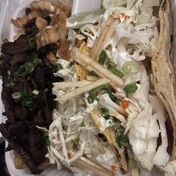 Kalbi fries and fish tacos
